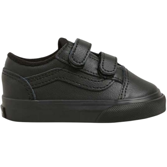 Vans Kids Leather Velcro Old Skool V Sneakers In Classic Tumble Black Mono - Picture 1 of 9